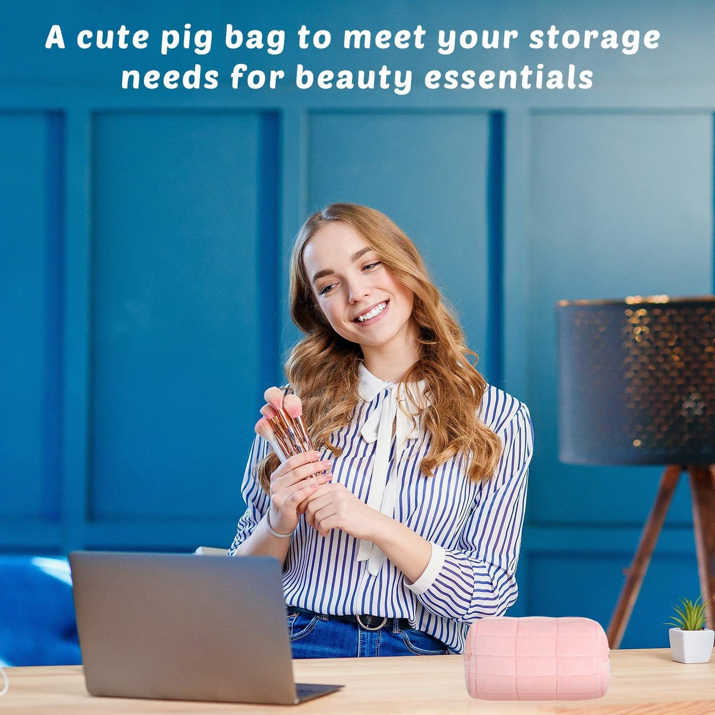 Plush Checkered Makeup Bag – Large Cosmetic & Travel Organizer