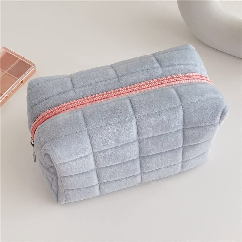 Plush Checkered Makeup Bag – Large Cosmetic & Travel Organizer