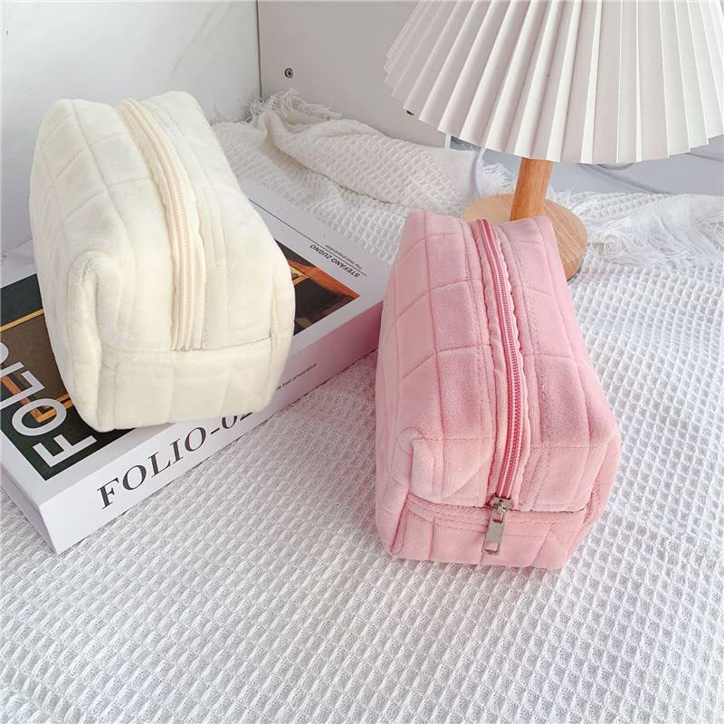 Plush Checkered Makeup Bag – Large Cosmetic & Travel Organizer